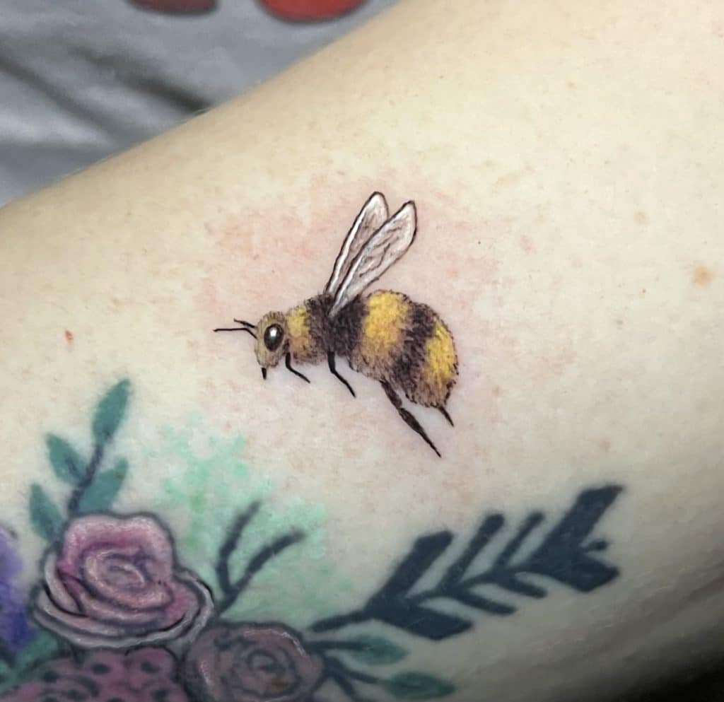 Another example of popular tattoos would be this bee done by Leah.