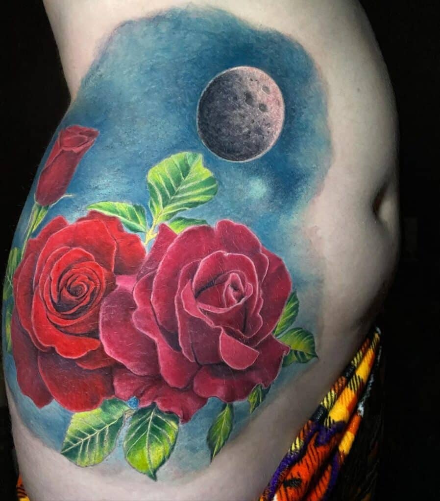 The symbolism of these rose tattoos done by Jared can mean various things.