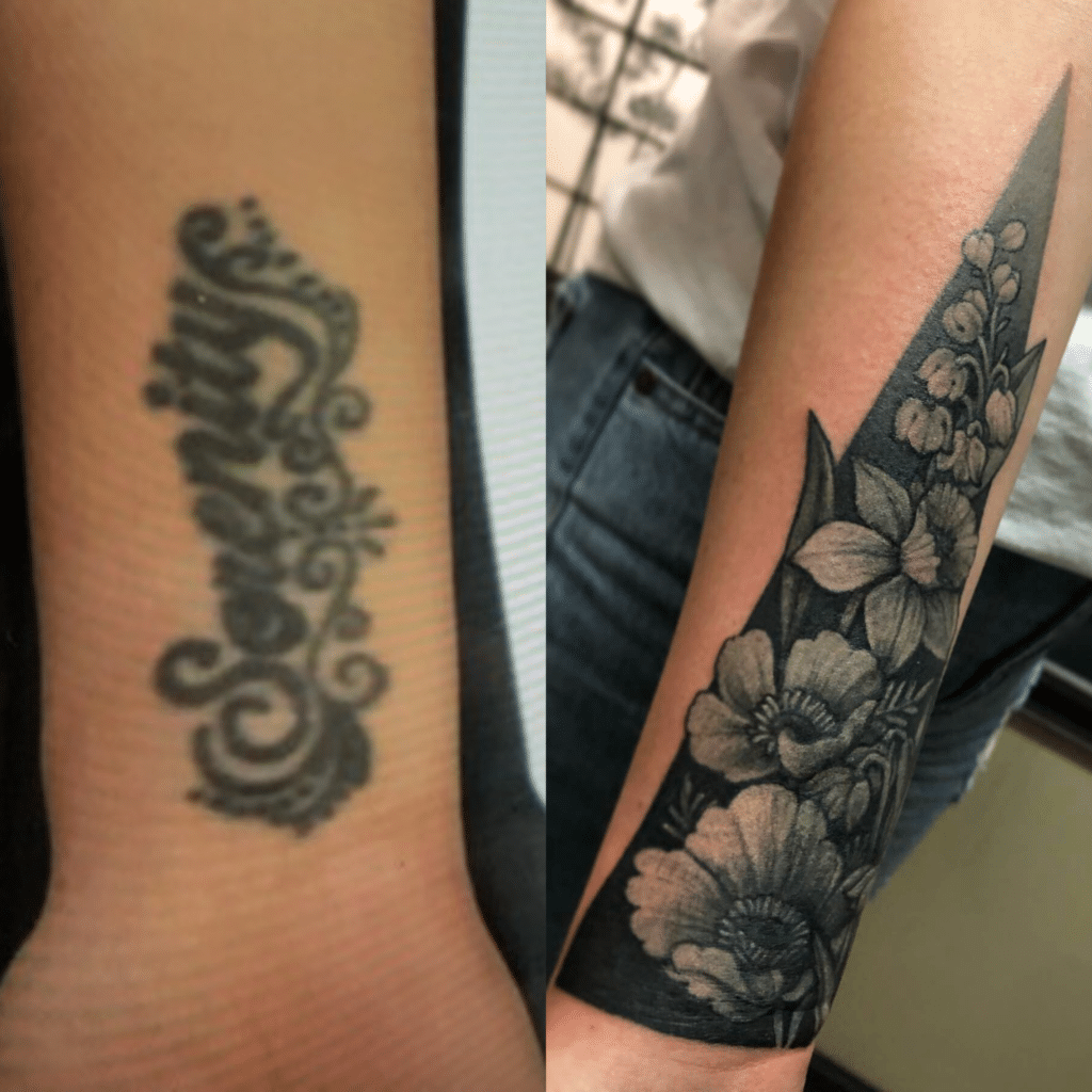 Not an abandoned tattoo, but a coverup done by Christina.